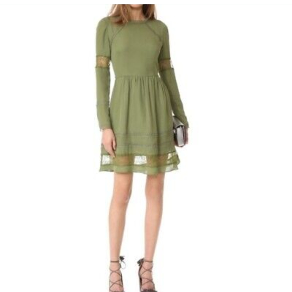 Alice + Olivia Silk Sage Green Lace Trim Janae Dress